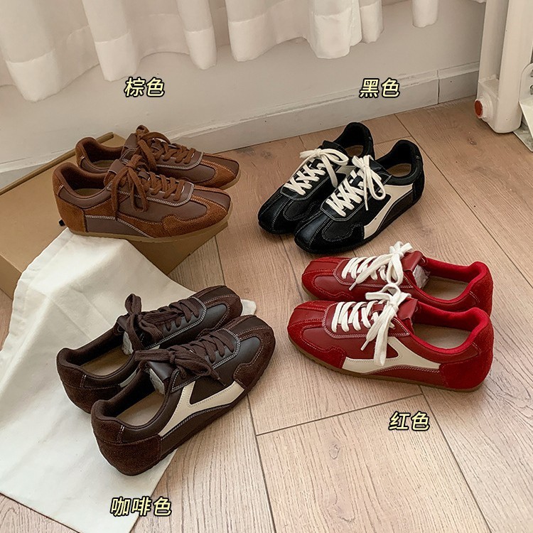 Sheepskin Version! Lace-Up Color-Blocking Height-Increasing German Training Shoes for Women, 2026 New Retro Versatile Running Shoes for Women