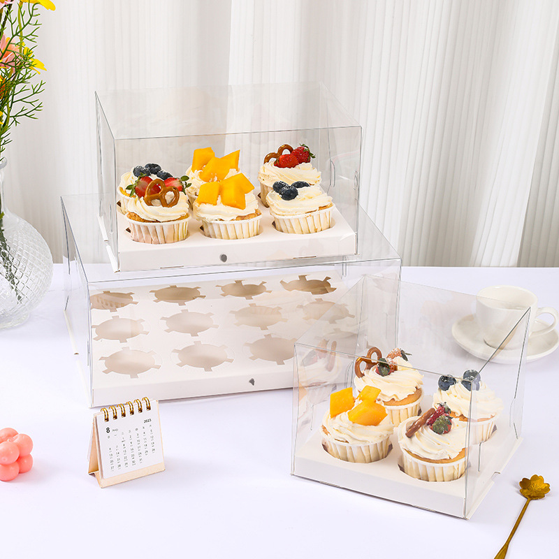 Caja de cupcake transparente, 4 cápsulas, 6 cápsulas, 12 cápsulas de muffin, caja de embalaje de cupcake al por mayor personalizada