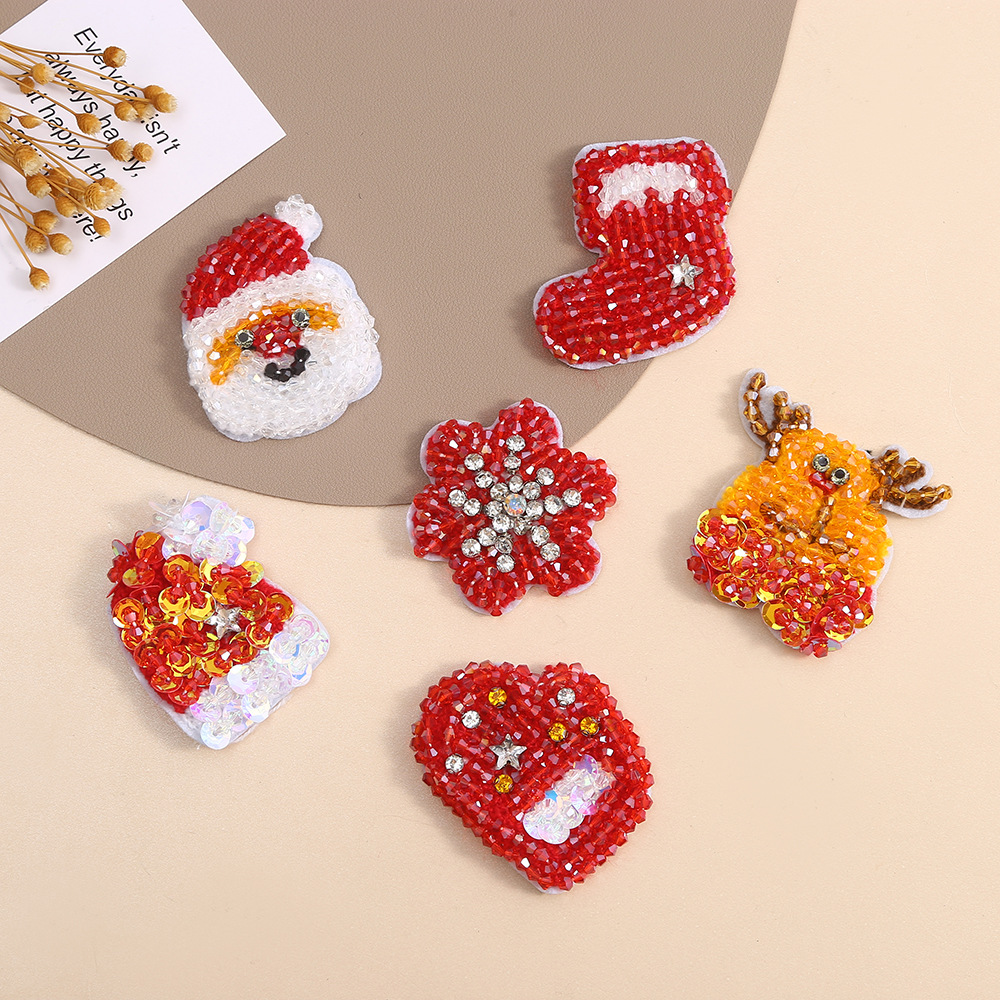 毛巾绣卡通圣诞老人布贴手工钉珠服装辅料diy饰品配件鞋帽补丁贴