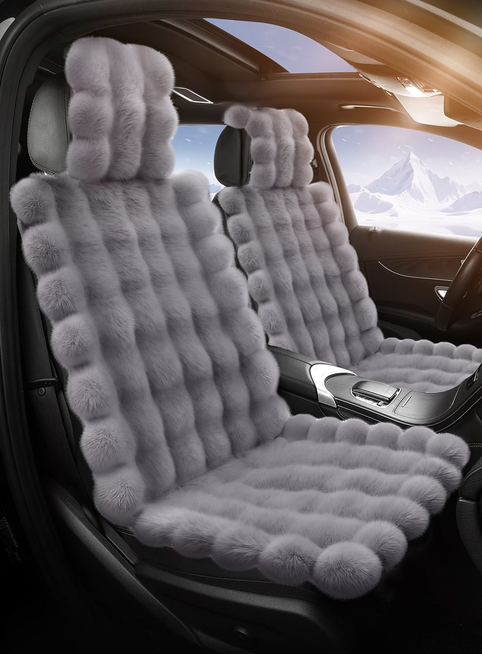 Car Seat Cushion Winter New Bubble Velvet Thickened Rabbit Stuffed Non-Slip Warm Imitation Wool Neutral Car Seat Cushion Cover