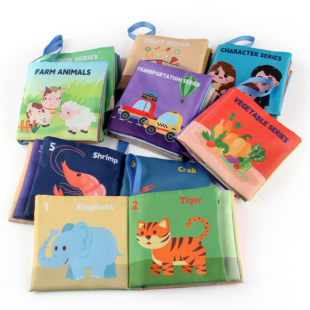 Baby Infant Early Education 3D Cloth Book 4 Pages 8 Sides Christmas Theme Tear-Proof Baby Handprint Cloth Book