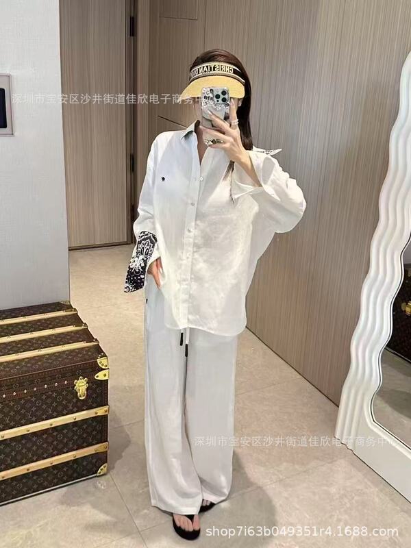 2025秋季新款美式老钱风小马标亚麻衬衫女宽松百搭休闲防晒衬衣|undefined