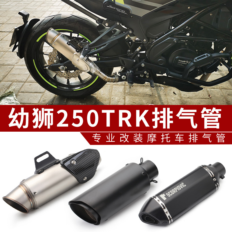 Suitable for young lion 250 TRK251 motorcycle modified exhaust pipe stainless steel mid-tail section suit special car straight up