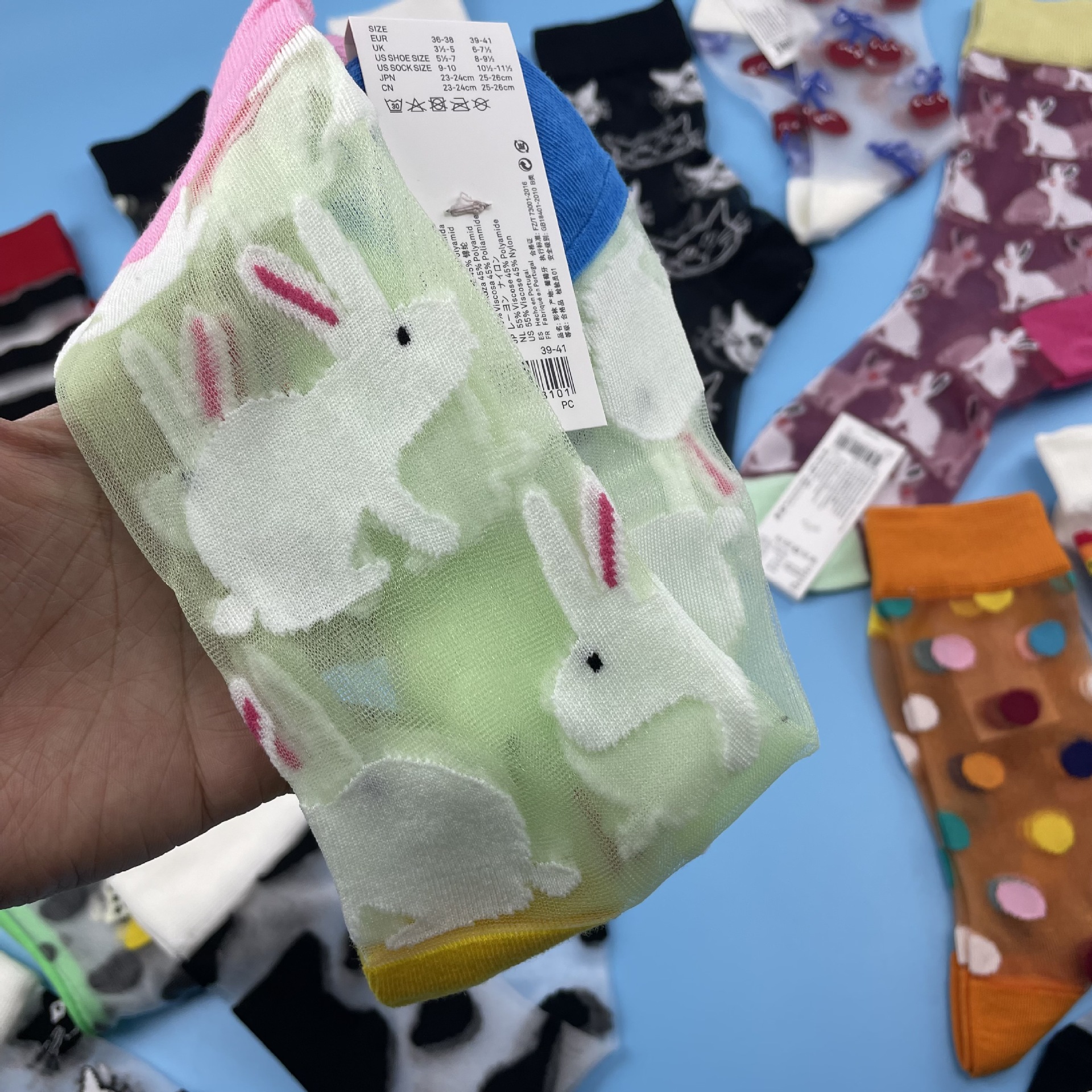 HappySocks水晶絲潮牌女士中筒襪夏季可愛透明防勾絲玻璃絲花潮襪