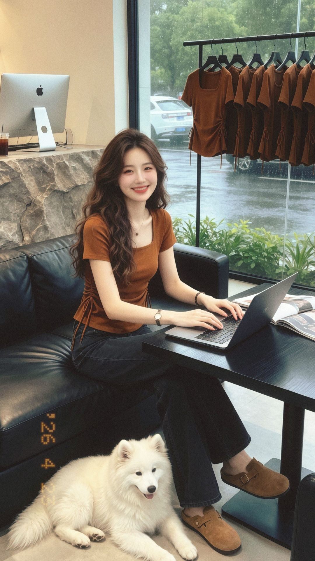 Áo thun nữ cổ vuông tay ngắn phom thẳng vai, thiết kế thắt eo dây rút, dáng suông nhẹ — màu đen chi tiết 4