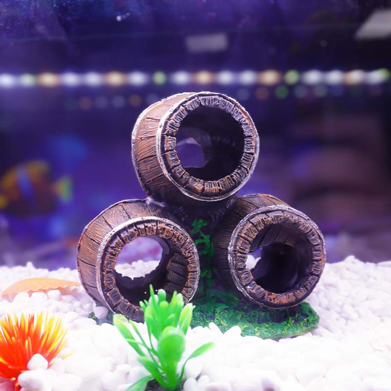 Acuario estilo explosión tanque de césped escenario peces camarones reproducción evitación casa pecera pequeño adornos resina tres pilas cubo de vino combinado