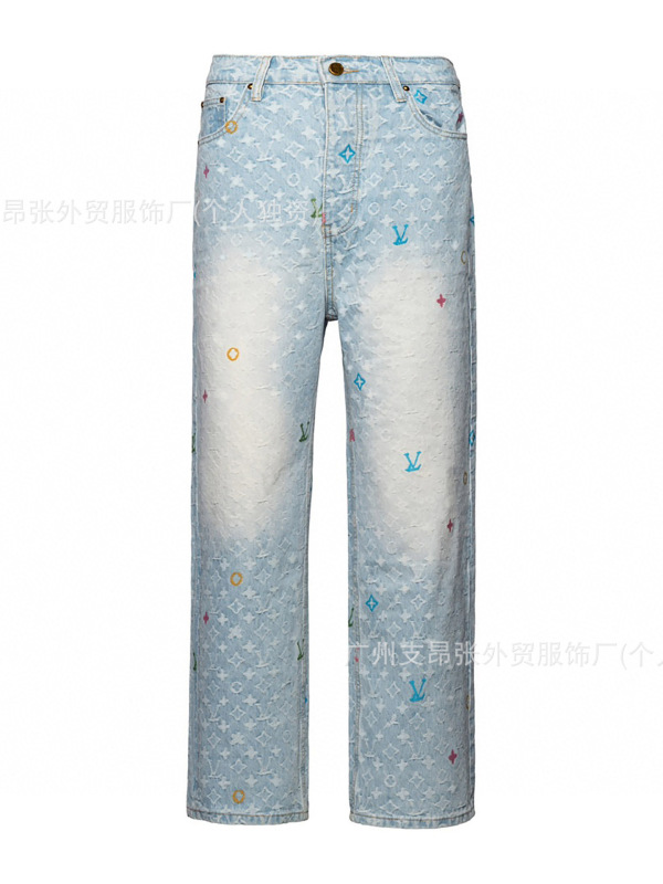 驴家25新款小花字母刺绣糖果提花牛仔裤长裤男女1vL家高品质宽松|undefined