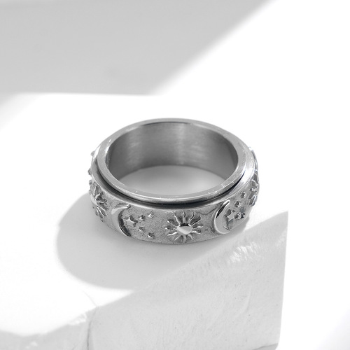 Amazon Star Moon Sun Titanium Steel Ring Ring Rotatable Bohemian Style Decompression Ring Hand Accessories