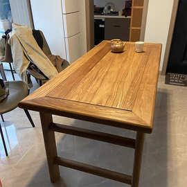老榆木茶桌实木新中式复古餐桌椅风化门板禅意功夫泡茶桌家用吧台