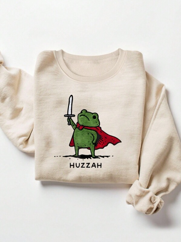 Fun Cartoon Frog Warrior Huzzah Amazon Shein Autumn and Winter Hot-Selling New Loose Round-Neck Sweatshirt for Women