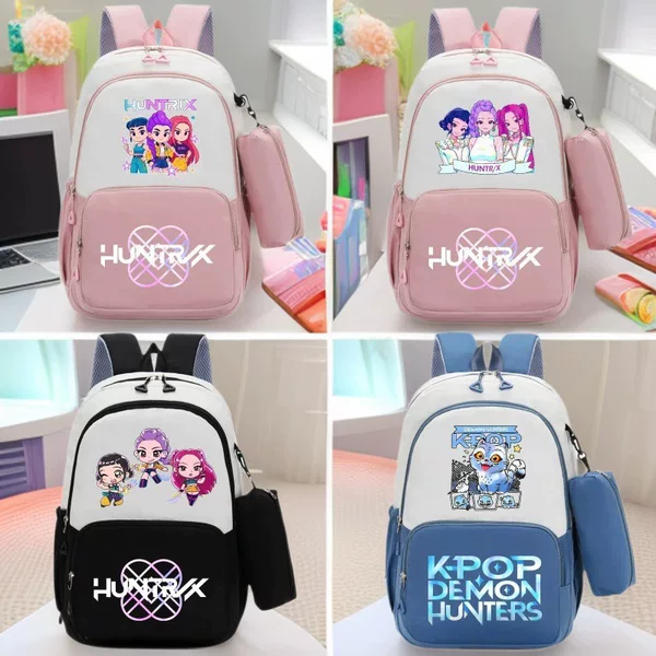 Hunting Girls Cartoon Print Two-Piece Backpack Set for Elementary and Middle School Students