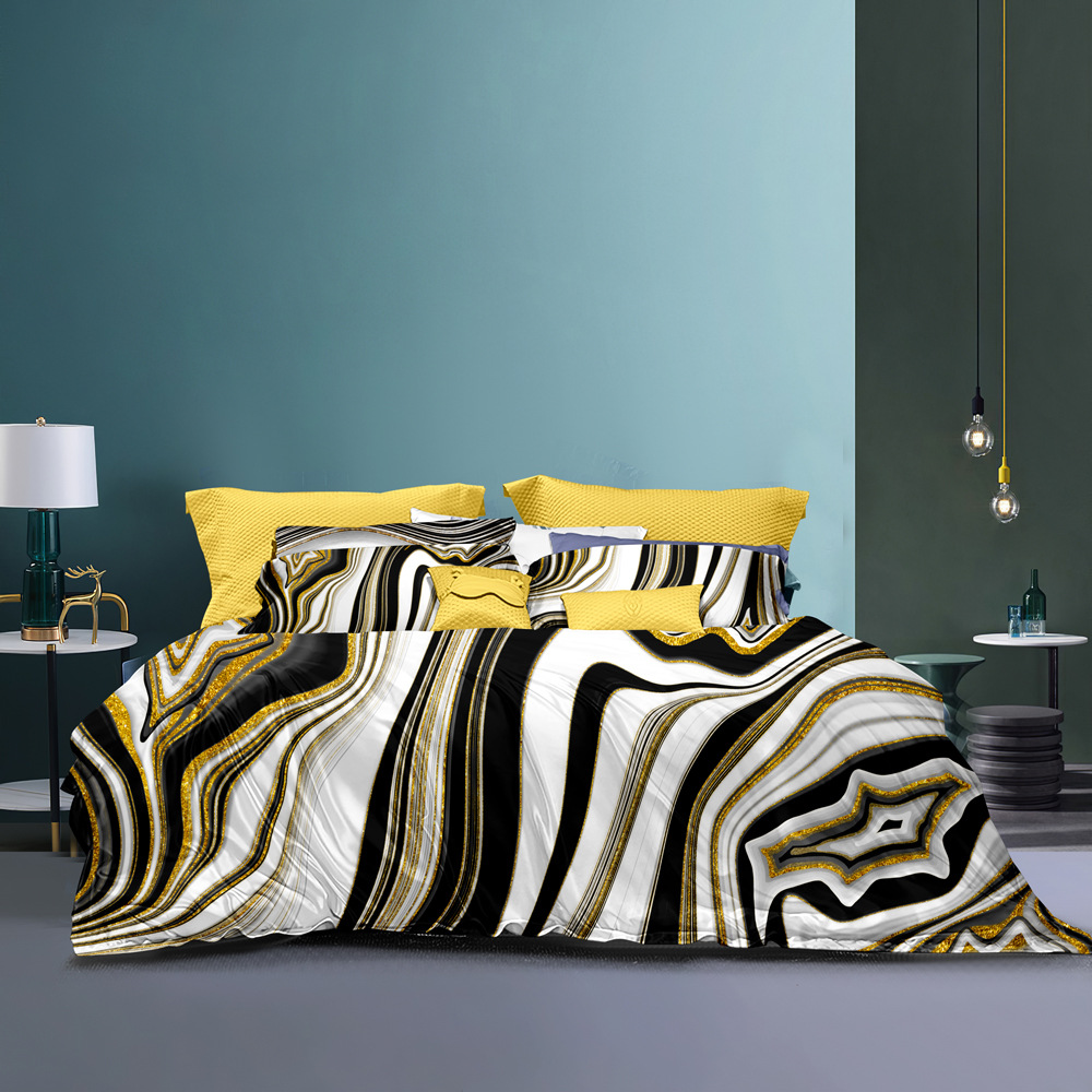 3D nieuw digitaal geprint stenenpatroon goud 90g mat beddengoed_voghion.com