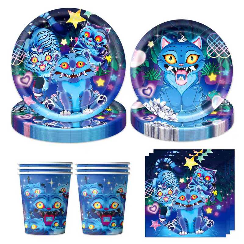 猎魔女团卡通宠物老虎derpy tiger生日派对纸盘纸杯桌布装饰横幅|undefined