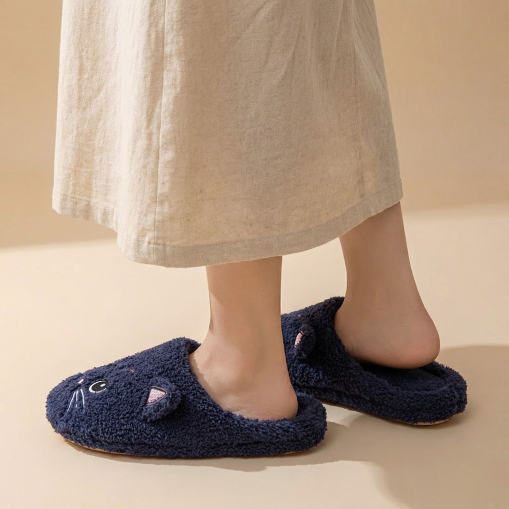 Zapatillas de algodón gatos transfronterizas de mujeres otoño y invierno domésticas impermeables impermeables impermeables silenciosas calentadas zapatillas de pelo de dibujos animados