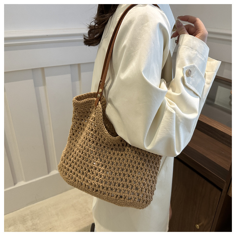Artistic and retro hand-woven bags, casual cotton thread single-shoulder bags, tote bags, woolen bags, shopping bags for women undefined