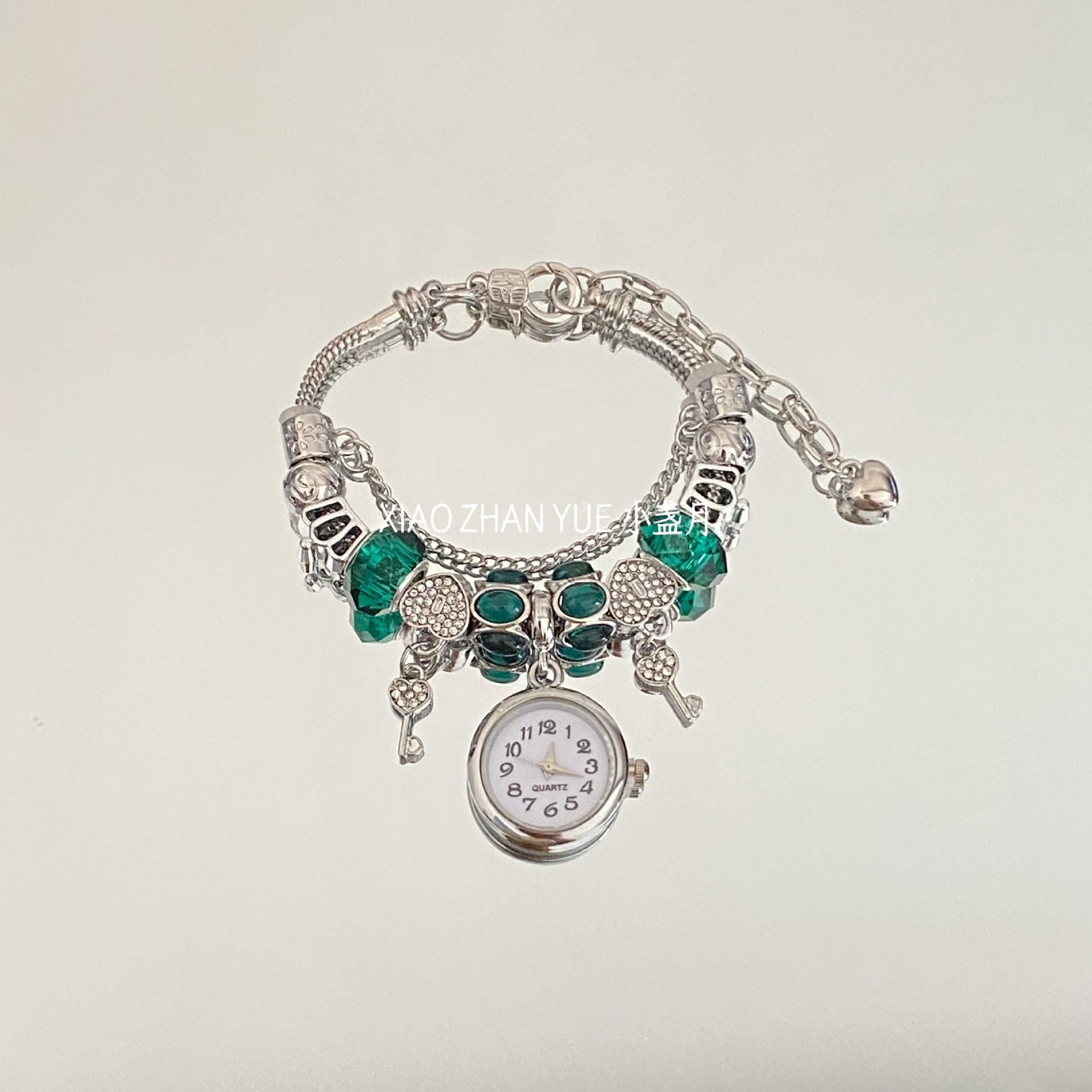 실버 그린 키 시계 팔찌(손 둘레 조절 가능)