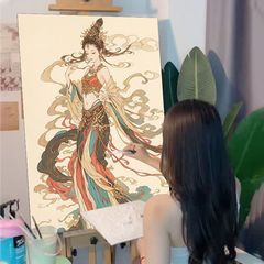 中国風敦煌飛天画塗りdiyデジタル油絵高級感国風アクリル手描き油彩装飾画