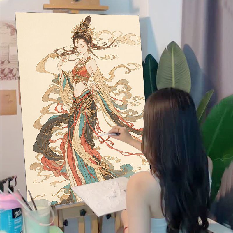 Chinese Dunhuang Feitian Painting Color Filling DIY Digital Oil Painting Advanced Sense National Style Acrylic Hand-painted Oil Color Decorative Painting