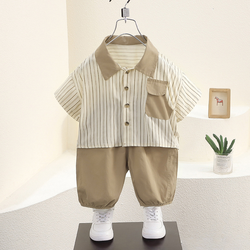 7926 traje de camisa de verano para niños, traje de dos piezas de manga corta fresco y guapo para niños 2024 nueva moda de ropa de verano para bebés