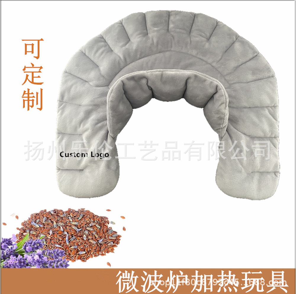 Fábrica de microondas calentamiento collar almohada de semilla de lino gris calor alrededor de la columna vertebral de cuello almohada de compresas calientes para proteger los hombros