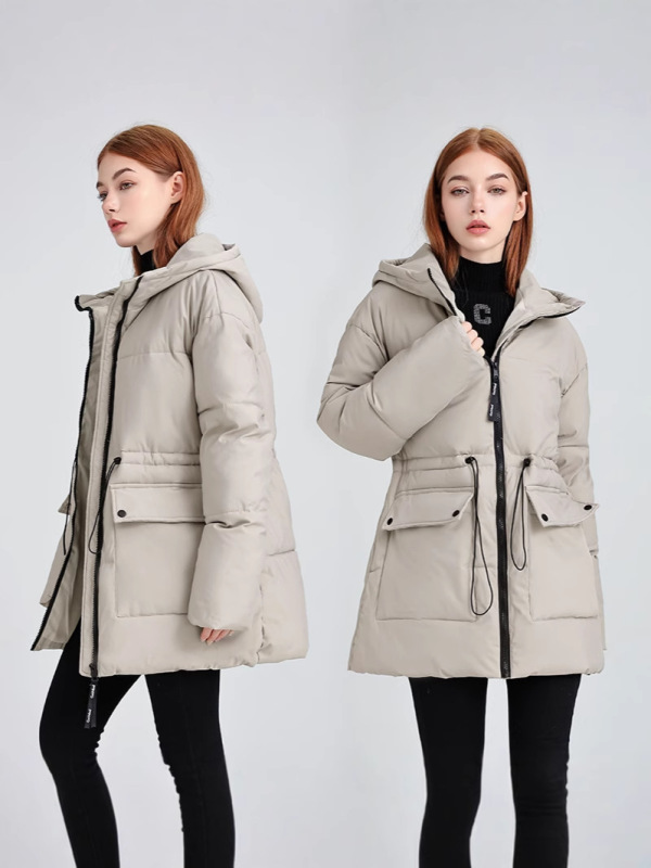外贸中长款羽绒棉服女2025冬季新款工装韩版宽松连帽面包服棉衣|undefined