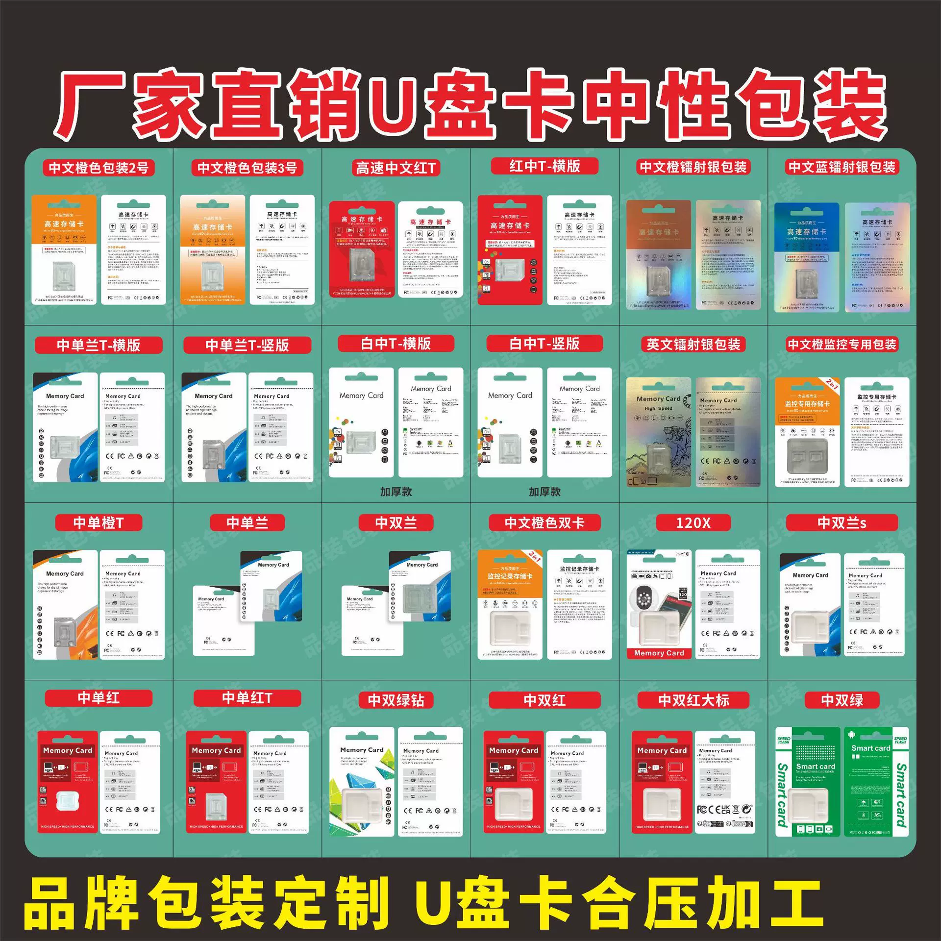 现货批发高速内存卡包装卡纸吸塑安防监控TF卡收纳包装盒卡套白盒