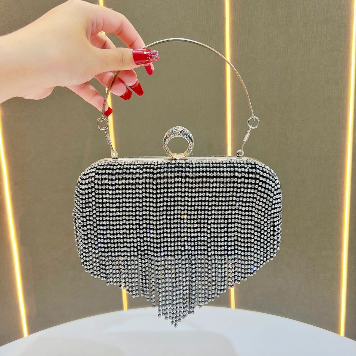 Cross-Border New Evening Bag For Women, Handheld Banquet Clutch, Rhinestone Tassel Formal Party Bag - Thumbnail 6