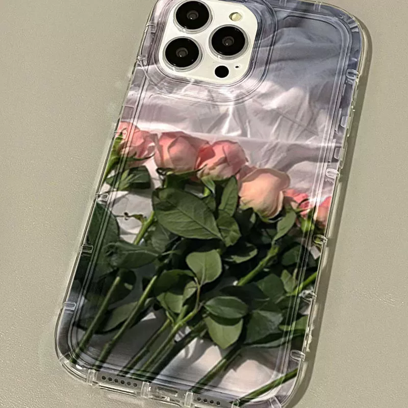Чехол для телефона Apple iPhone 7–16, раскрашенный с воздушной подушкой, розовый цветочный, ударопоглощающий