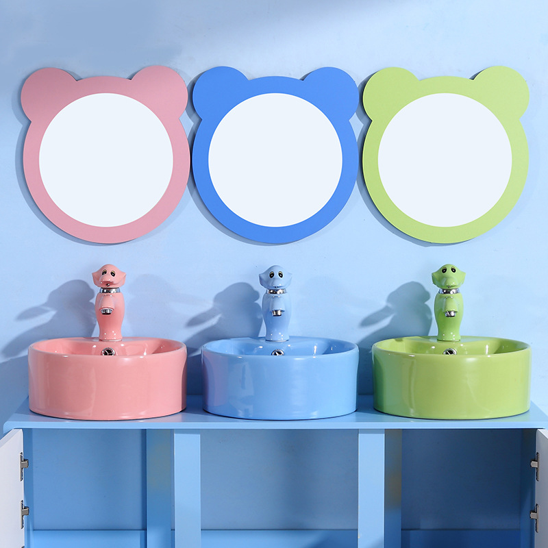 Jardín de infantes niños colorido espejo de dibujos animados espejo de lavabo montado en la pared niños lindos mini montado en la pared personalizable