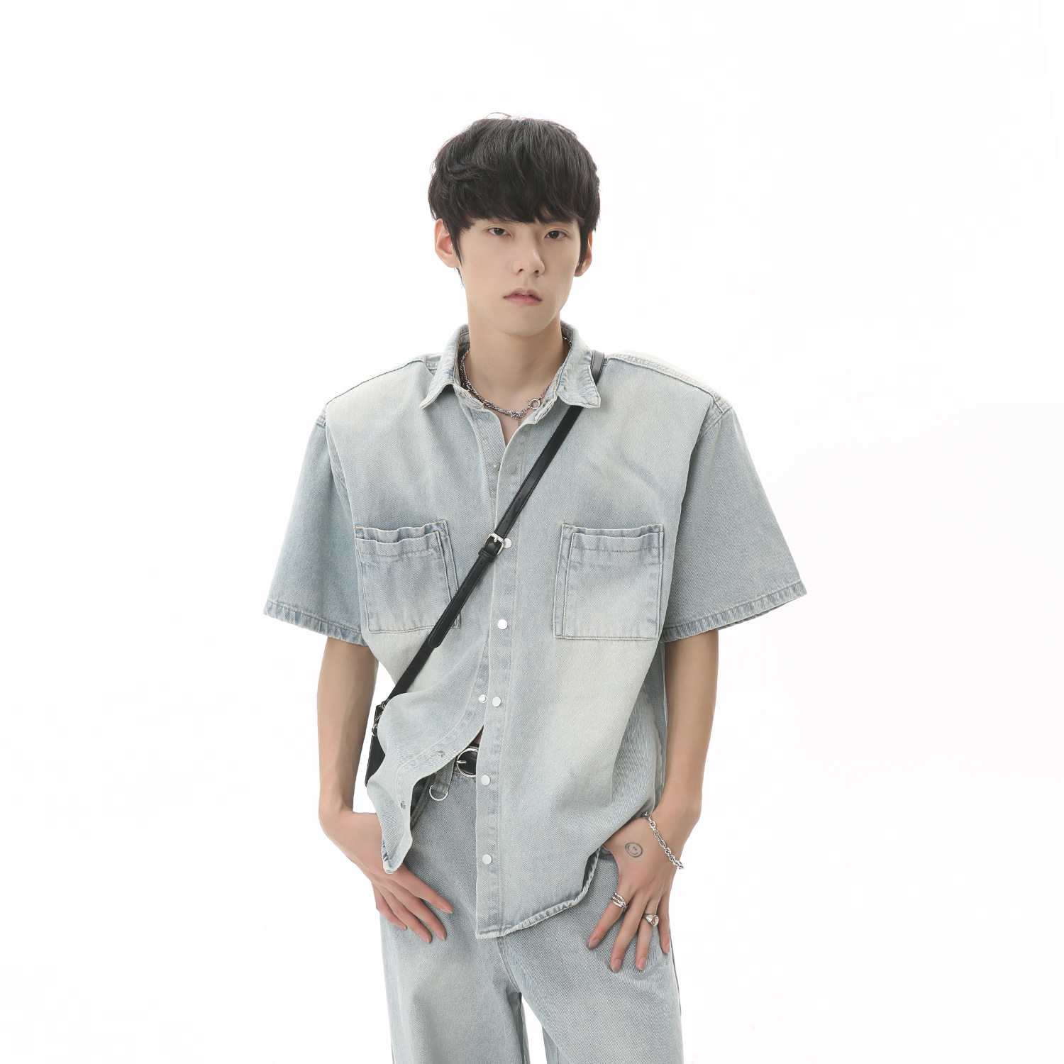 Mtlclothes ropa de los hombres | 2023 nuevo estilo coreano casual pantalones sueltos manga corta chaqueta Denim traje