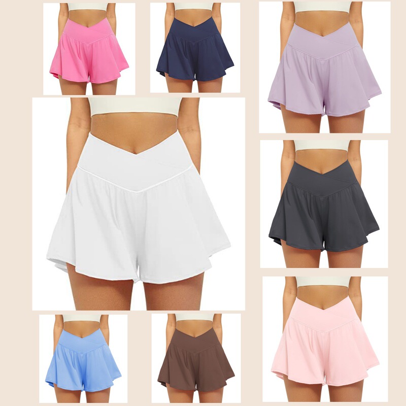Cross-border European and American New Women's Cross Sports Shorts with Pocket Anti-walking Running Butterfly Yoga Fitness Tennis Skirt