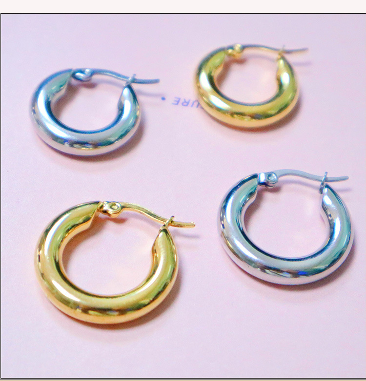 1 Pair Simple Style Solid Color Plating Stainless Steel Hoop Earrings display picture 1