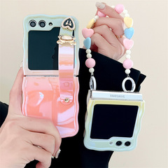 適用三星Galaxy Z Flip5手機殼zflip3/4摺疊屏漸變保護套韓風腕帶