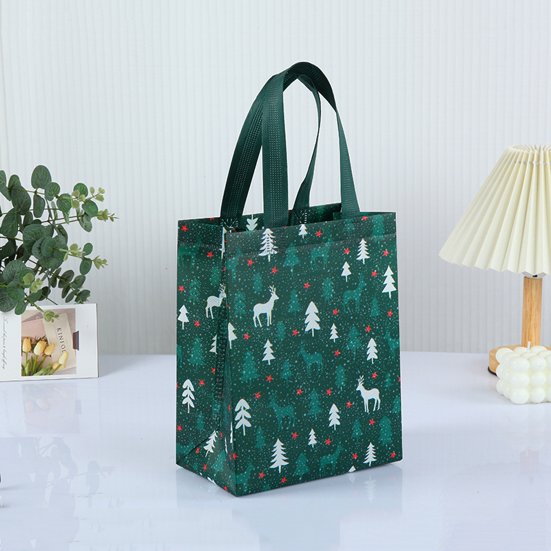 Bolso de Navidad de punto transfronterizo, bolsa de embalaje de regalo, bolsa no tejida laminada en caliente plegable portátil personalizada