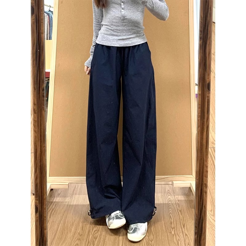 大きいサイズの紺色の工装ズボンの子供の夏の高腰の垂直感の速乾のズボンはやせている広腿のズボンの小さい背のストレートなズボンを現します。|undefined