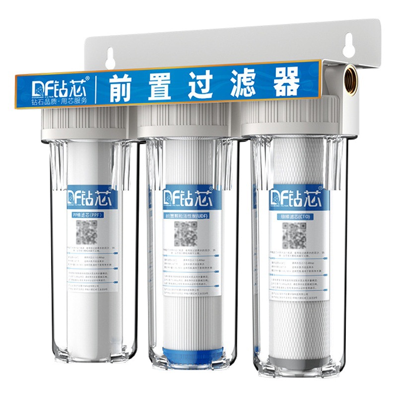 Prefiltro de Agua para Grifo, Botella de Filtro Transparente de 10 Pulgadas, Tres Etapas, Boca de Cobre, Filtración de Agua para Cocina y Hogar