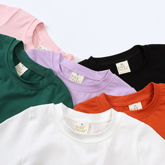 Foreign trade candy color t2024 new summer style boys basic solid color tops girls baby versatile half-sleeved cotton T-shirt