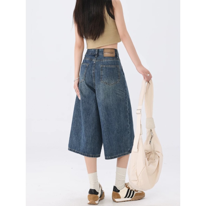American Retro Straight Wide-Leg Cropped Jeans for Women, Summer Thin Style, 2026 New Low-Waist Petite Cropped Pants