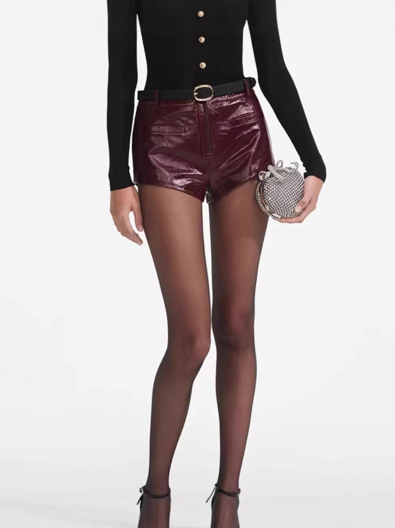 Pantalón Corto de Piel de Oveja de Tiro Alto para Fiesta y Uso Diario