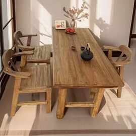 老榆木实木餐桌茶桌复古长条桌家用书桌民宿吧台饭店简约餐桌茶桌