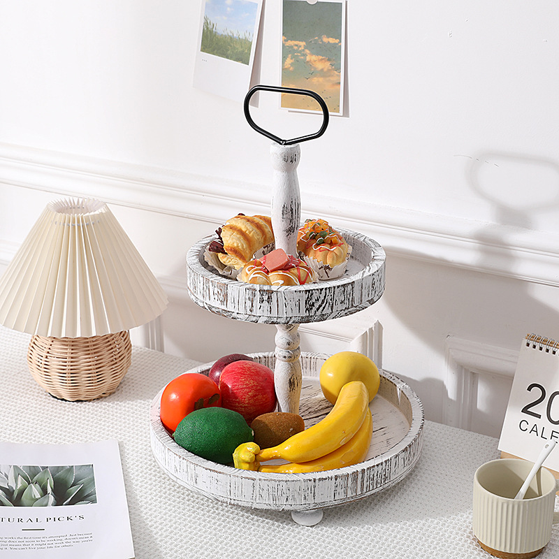 Cruzar la frontera de madera retro de múltiples capas merienda soporte plato de fruta pastel de frutas secas de múltiples capas bandeja de hogar soporte de postre soporte de exhibición