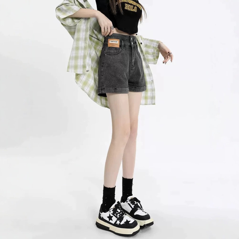 High-Waisted Denim Shorts for Women, Summer Plus-Size Thin Style, Suitable for Wide Hips and Thick Thighs, Loose A-Line Rolled Hem Wide-Leg Hot Pants, Trendy
