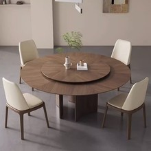 复古实木圆餐桌椅组合家用小户型带转盘圆形饭桌北美黑胡桃木圆桌