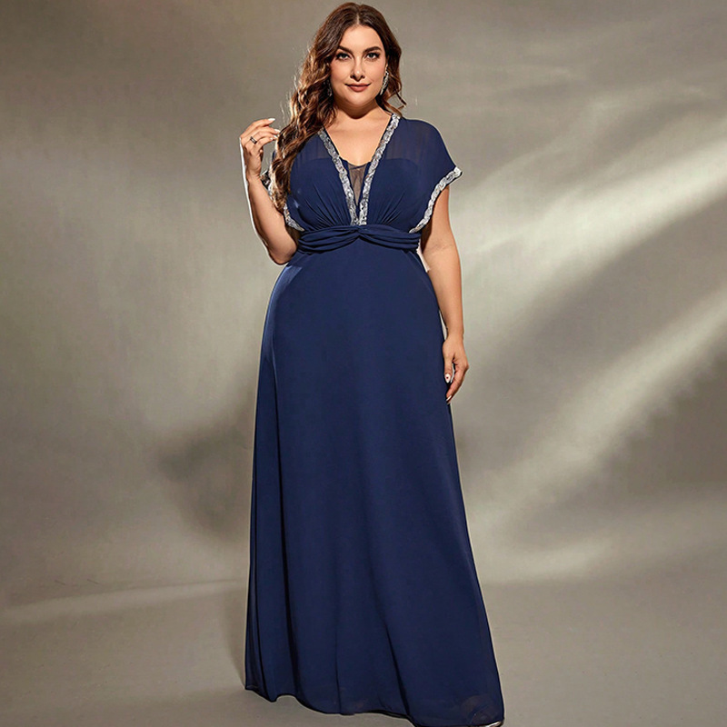 Cross-Border Evening Dress Waist Lace Deep V Sexy Slim Dress Plus Size Women's Party Cocktail Dress