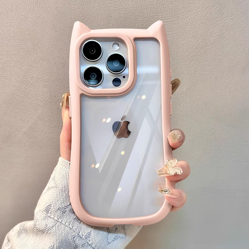 Apple 15, iPhone 14 Pro, 13 Pro ve 12 için uygun, şeffaf, kedi kulaklı, kişiselleştirilmiş, yaratıcı ve niş telefon kılıfı