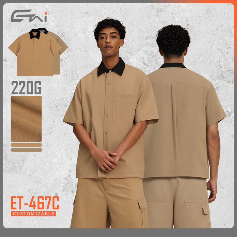 Etai Men's Trendy Brand Color-Block Collar Work Shirt Short-Sleeve Men's High-Quality Pure Cotton Street Style Men's Casual Shirt