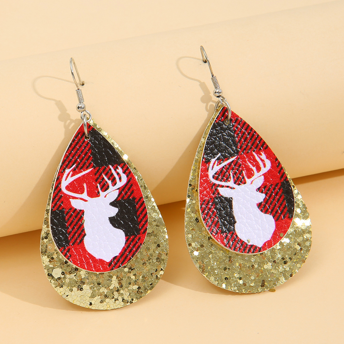 Creative Drop-shaped Christmas Series Sequined Leather Earrings Female Wholesale display picture 1