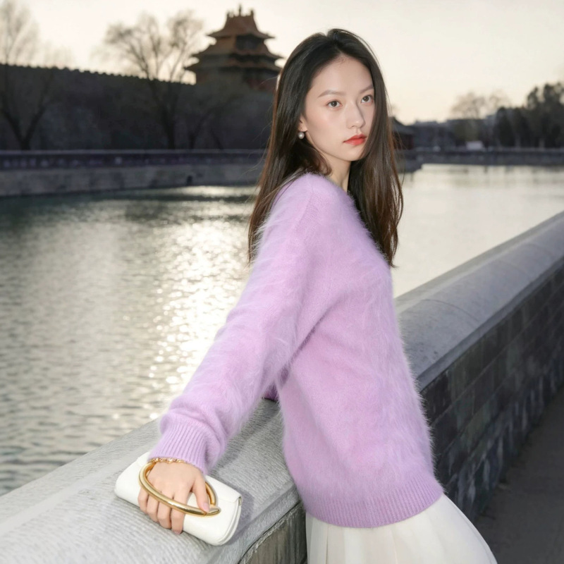 5% mulberry silk, 10% cashmere, 85% wool cashmere brushed sweater, casual and loose fit, direct supply from Tongxiang brushed fabric factory