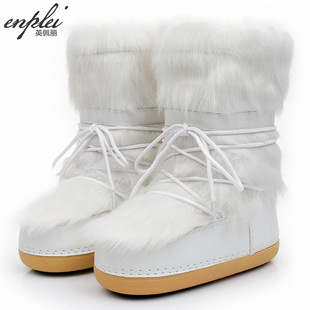 Cross-Border Same Style 2025 Winter European and American Fashion Space Boots Furry Moon Sneakers Snow Boots for Women Fleece-Lined
