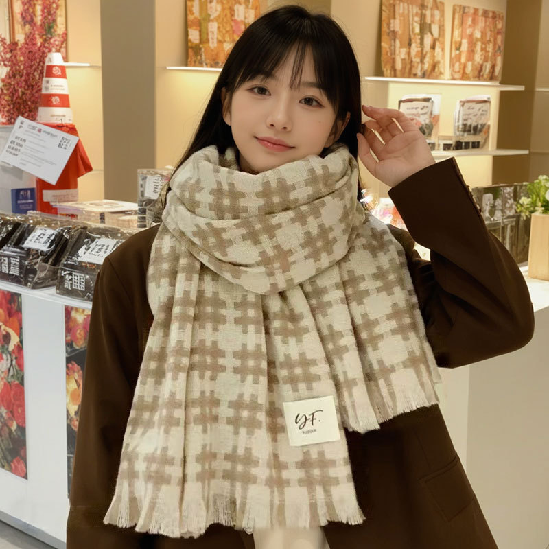 2025新款井字格围巾女秋冬季百搭格子保暖学生情侣厚围脖男潮潮款|undefined